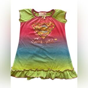 Supergirl Toddler Nightgown Rainbow Ombre “Invincible” Heart Logo Size 2T